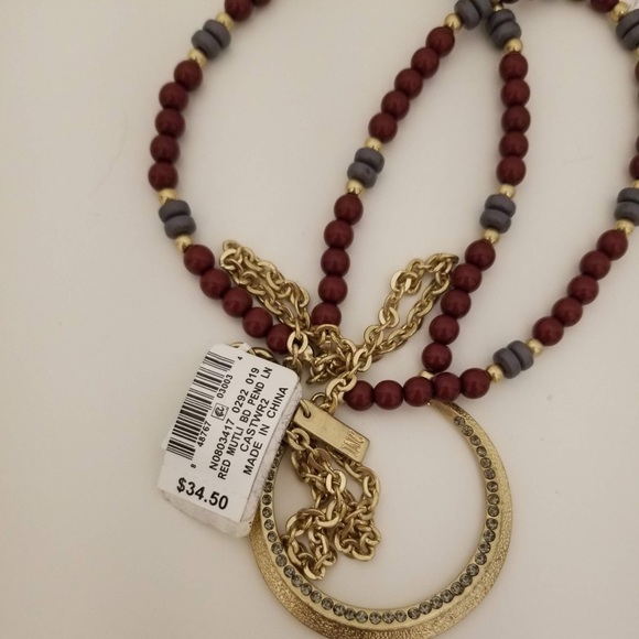 INC INTERNATIONAL CONCEPTS Gold-Tone Beaded Half-Circle Pendant Necklace - Picture 4 of 4